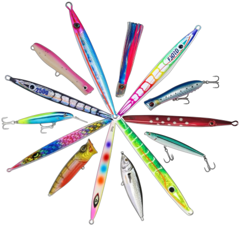 Leurres pour toutes les techniques de pêche sportive à Madagascar : jigging, popping, lancer, traîne