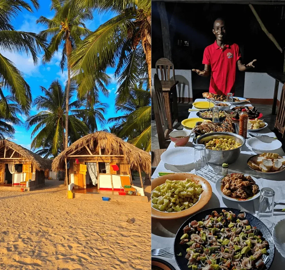 Bungalows en bord de plage et cuisine authentique pendant les séjours de pêche à Nosy Mitsio, Madagascar